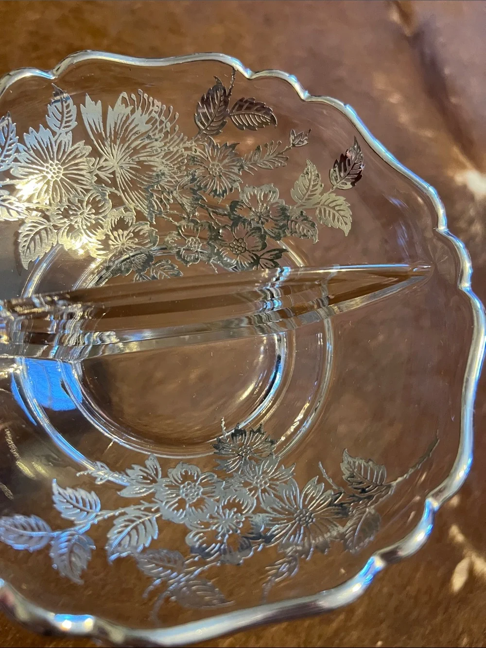 Vintage SIlver City Flanders Floral Divided 6 1/2 Bowl Elegant Crystal Bowl